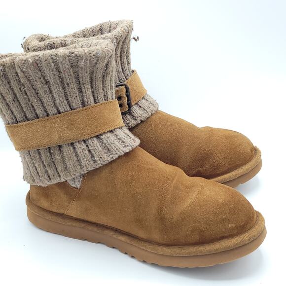 UGG Australia Cambridge Knit Suede Boots 1003175 Chestnut Brown Women’s Size 7 - Picture 3 of 9
